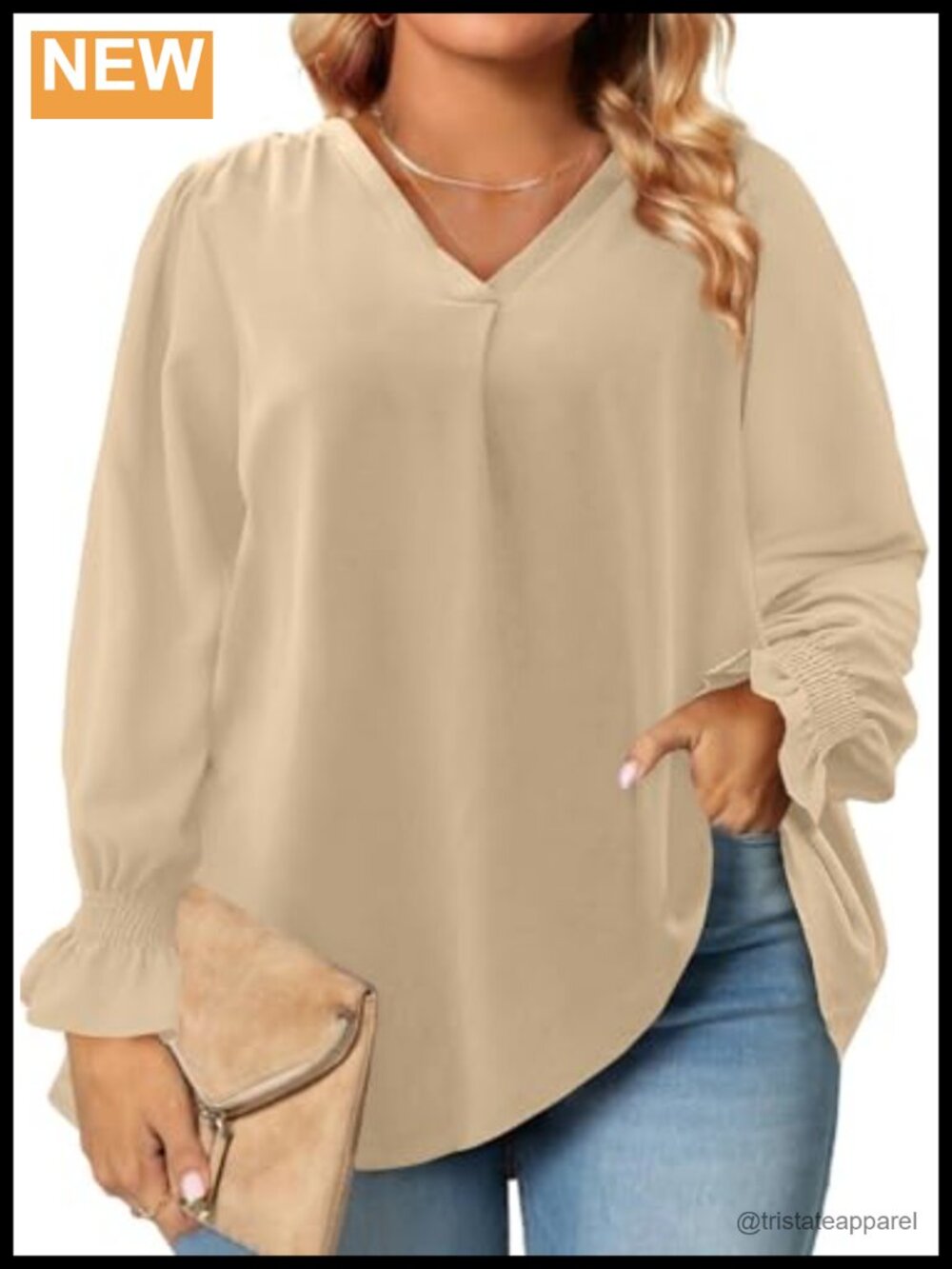 Plus Size Women's Chiffon Blouse V Neck Long Sleeve Ruffle Cuff Flowy & Soft